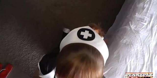 big tits,blowjob,cumshot,fetish,glasses,gloves,handjob,latex,lingerie,natural tits,nurse,petite,pov,redhead,stockings